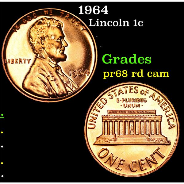 Proof 1964 Lincoln Cent 1c Grades Gem++ Proof Red Cameo