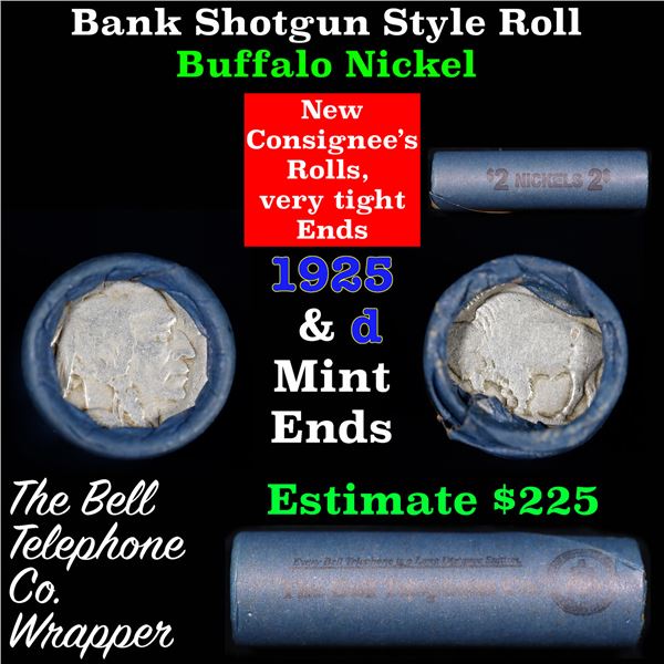 Buffalo Nickel Shotgun Roll in Old Bank Style 'Bell Telephone'  Wrapper 1925 & D Mint Ends