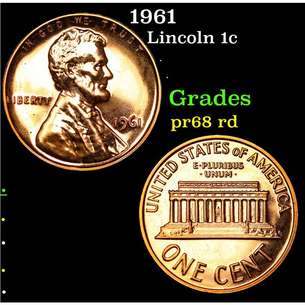 Proof 1961 Lincoln Cent 1c Grades Gem++ Proof Red