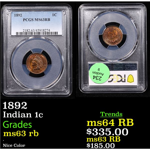 PCGS 1892 Indian Cent 1c Graded ms63 rb By PCGS