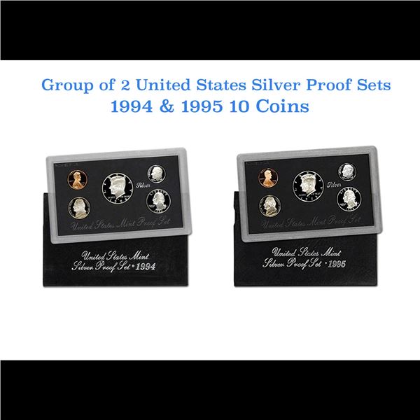 1994-1995 United States Mint Silver Proof Set. 10 Coins Inside.