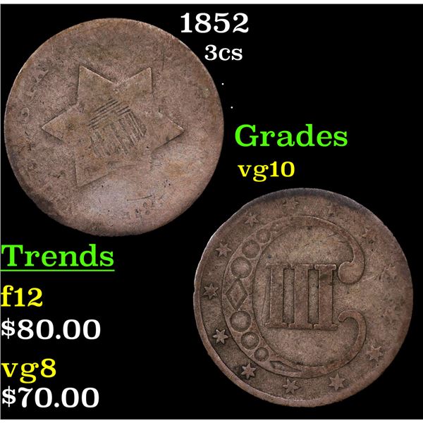 1852 Three Cent Silver 3cs Grades vg+