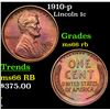 Image 1 : 1910-p Lincoln Cent 1c Grades GEM+ Unc RB