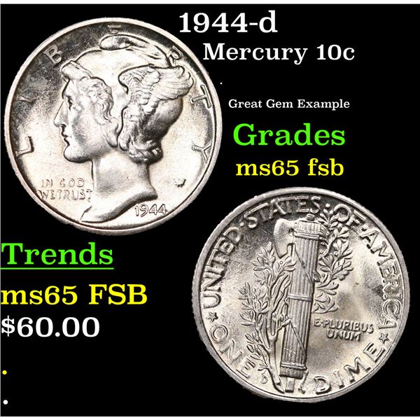 1944-d Mercury Dime 10c Grades GEM FSB