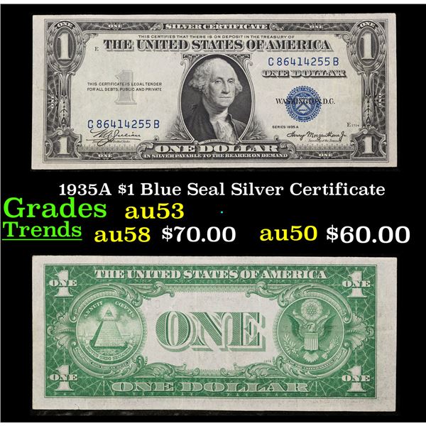 1935A $1 Blue Seal Silver Certificate Grades Select AU