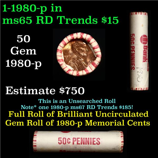 Shotgun Lincoln 1c roll, 1980-p 50 pcs Merchants Bank Wrapper.
