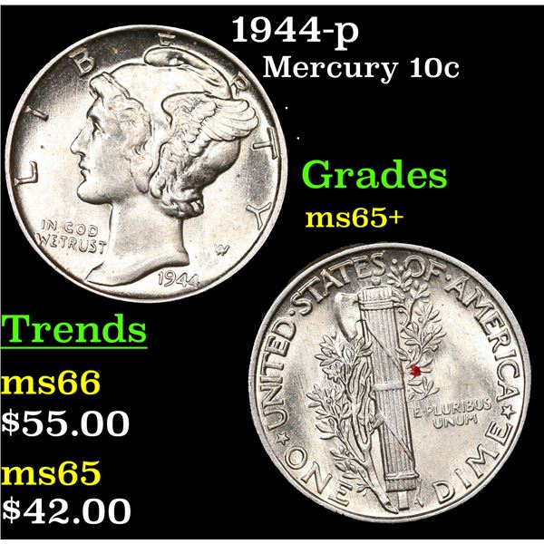 1944-p Mercury Dime 10c Grades GEM+ Unc
