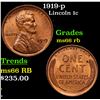 Image 1 : 1919-p Lincoln Cent 1c Grades GEM+ Unc RB