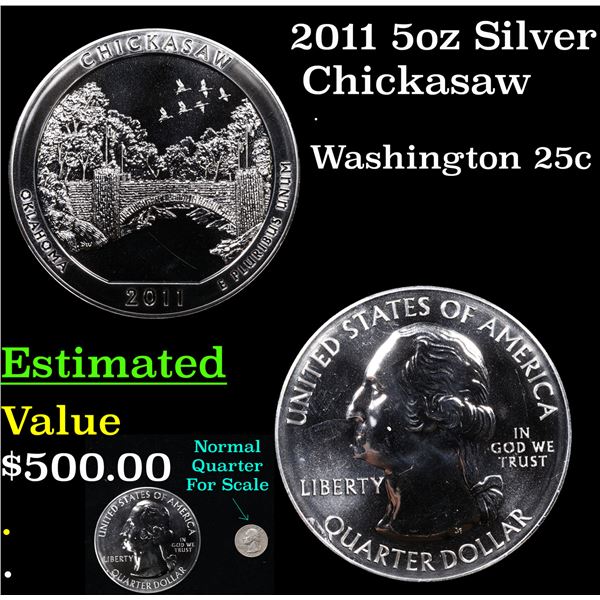 2011 5oz Silver Chickasaw Large Size Washington Quarter 25c Grades NG