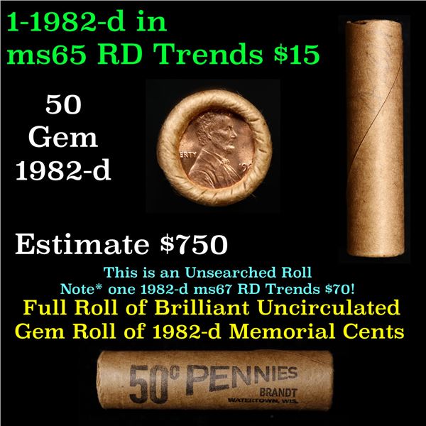Shotgun Lincoln 1c roll, 1982-d 50 pcs Brandt Wrapper.
