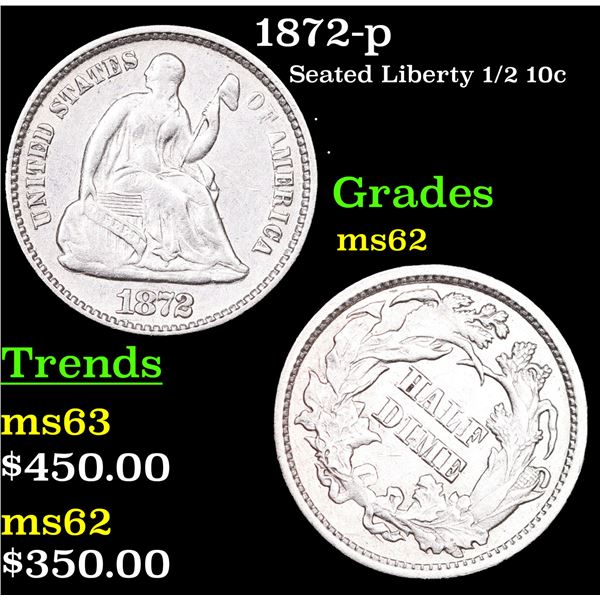 1872-p Seated Liberty Half Dime 1/2 10c Grades Select Unc