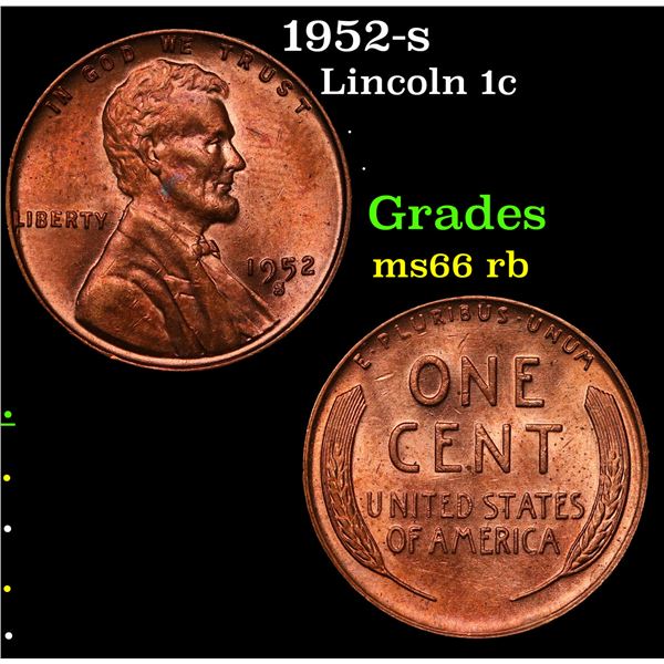 1952-s Lincoln Cent 1c Grades GEM+ Unc RB