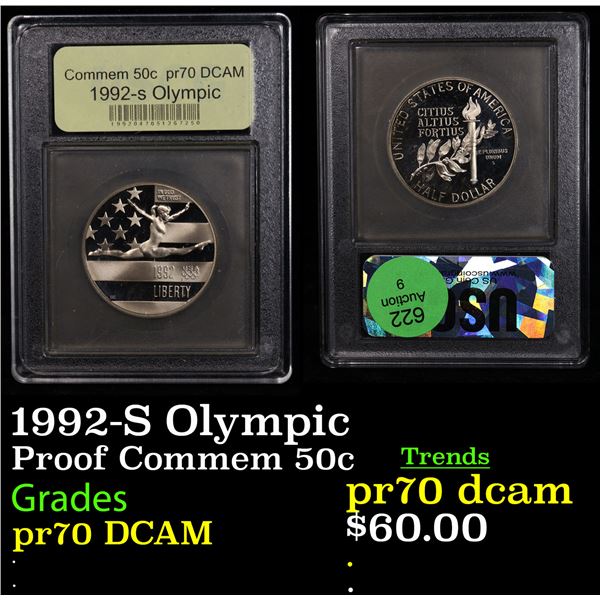 Proof 1992-S Olympic Modern Commem Half Dollar 50c Graded GEM++ Proof Deep Cameo By USCG