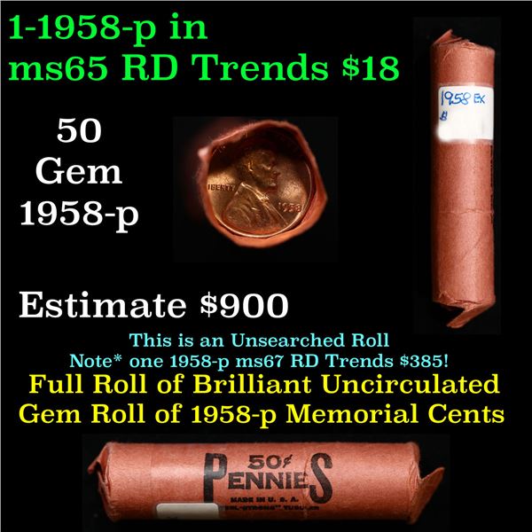 Shotgun Lincoln 1c roll, 1958-p 50 pcs Brandt Wrapper.