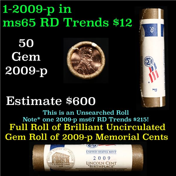 Shotgun Lincoln 1c roll, 2009-p 50 pcs United States Mint Wrapper.