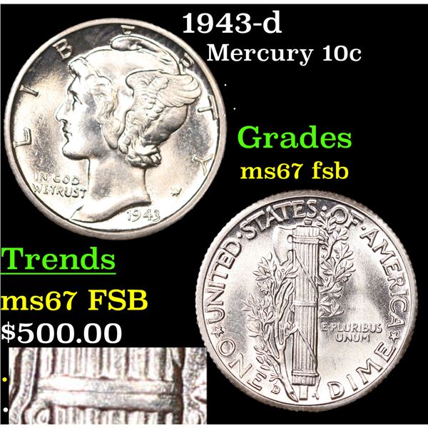 1943-d Mercury Dime 10c Grades GEM++ FSB