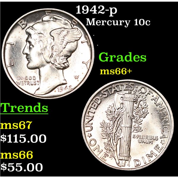 1942-p Mercury Dime 10c Grades GEM++ Unc