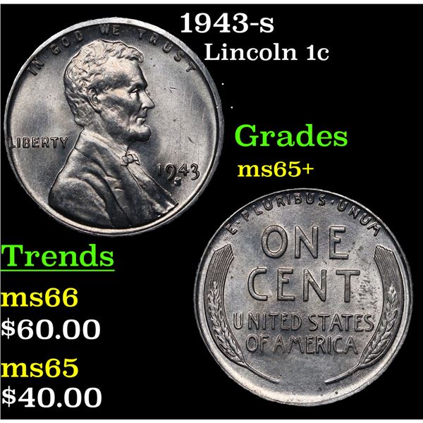 1943-s Lincoln Cent 1c Grades GEM+ Unc
