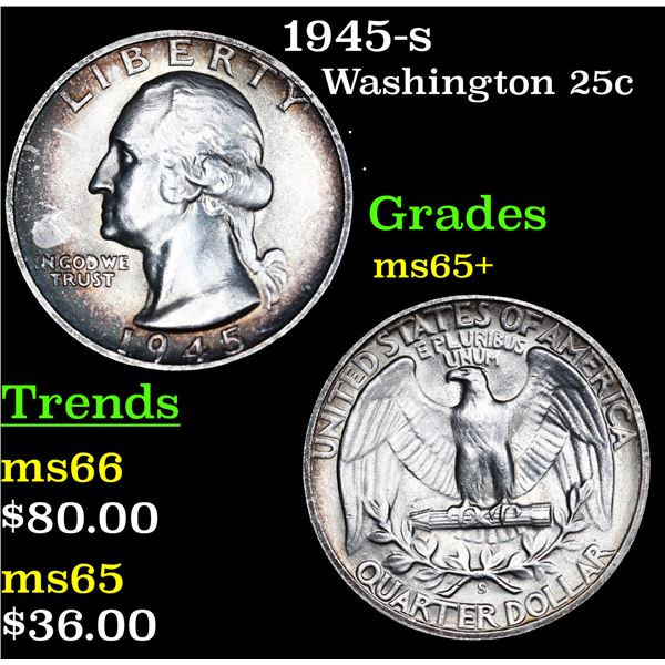 1945-s Washington Quarter 25c Grades GEM+ Unc