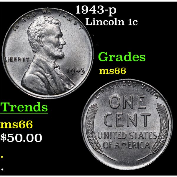 1943-p Lincoln Cent 1c Grades GEM+ Unc
