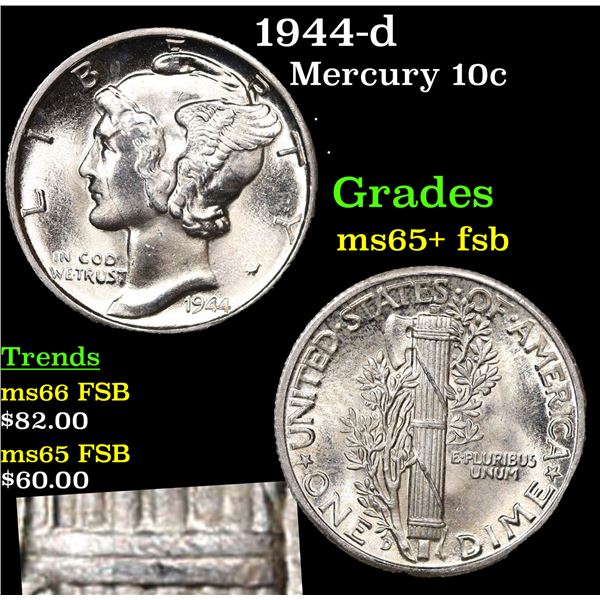 1944-d Mercury Dime 10c Grades GEM+ FSB