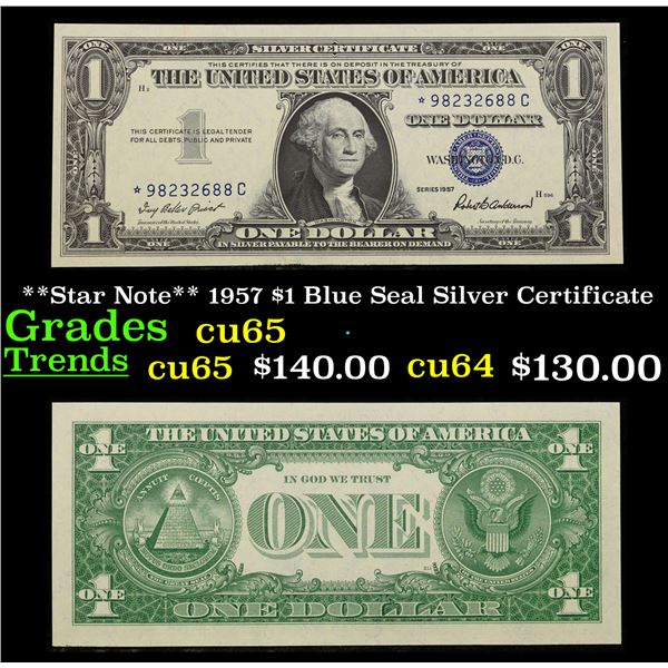 **Star Note** 1957 $1 Blue Seal Silver Certificate Grades Gem CU