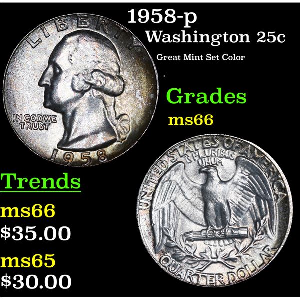1958-p Washington Quarter 25c Grades GEM+ Unc