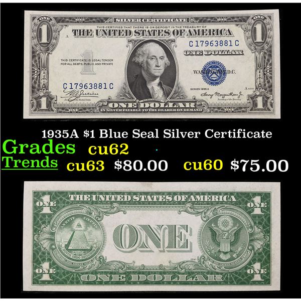 1935A $1 Blue Seal Silver Certificate Grades Select CU