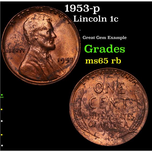 1953-p Lincoln Cent 1c Grades GEM Unc RB