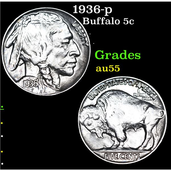 1936-p Buffalo Nickel 5c Grades Choice AU