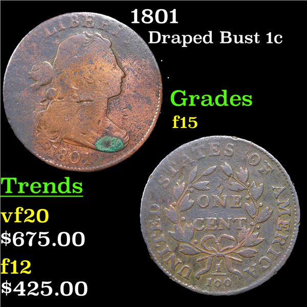 1801 Draped Bust Large Cent 1c Grades f+