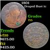 Image 1 : 1801 Draped Bust Large Cent 1c Grades f+