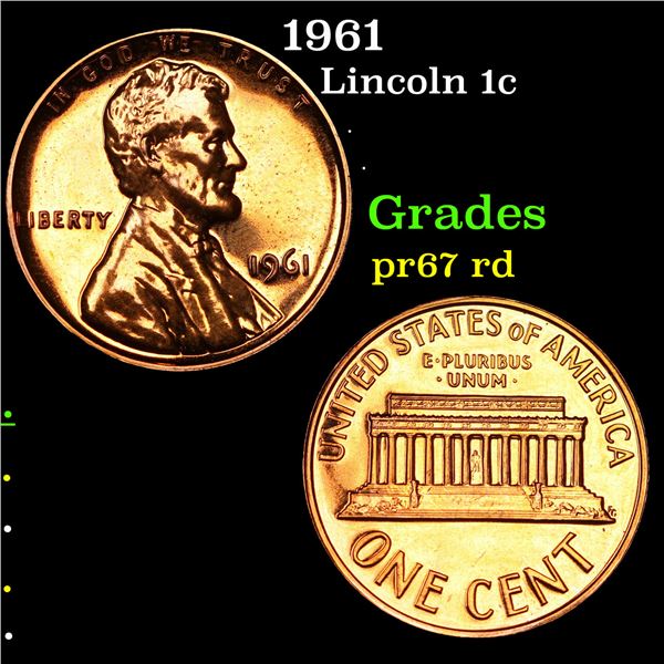 Proof 1961 Lincoln Cent 1c Grades Gem++ Proof Red