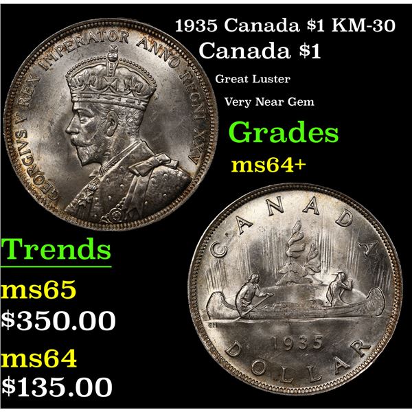 1935 Canada $1 Canada Dollar KM-30 $1 Grades Choice+ Unc