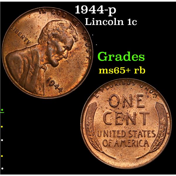 1944-p Lincoln Cent 1c Grades Gem+ Unc RB