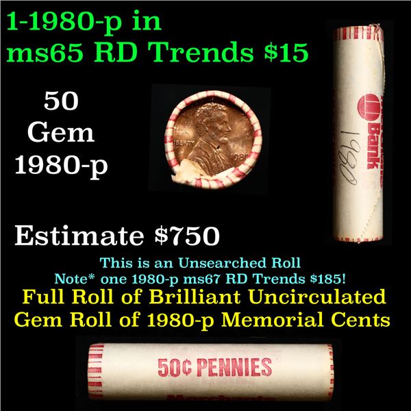 Shotgun Lincoln 1c roll, 1980-p 50 pcs Brandt Wrapper.