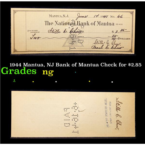 1944 Mantua, NJ Bank of Mantua Check for $2.85