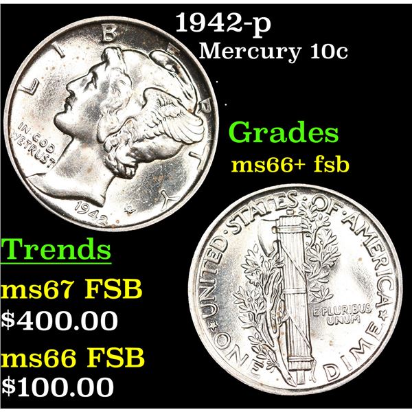 1942-p Mercury Dime 10c Grades GEM++ FSB