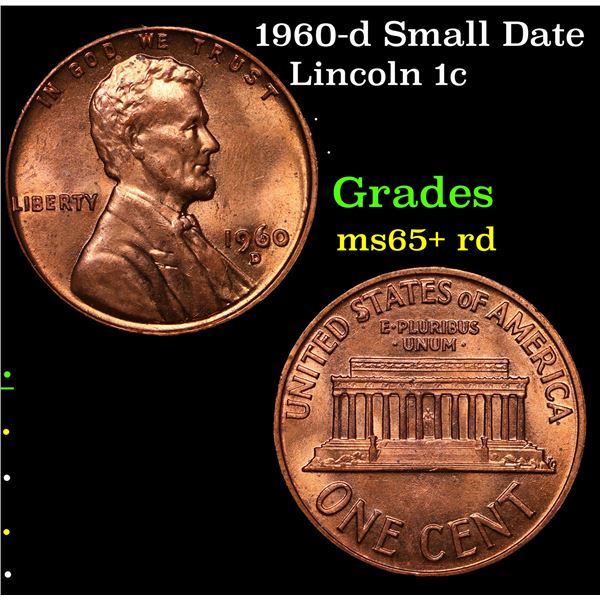 1960-d Small Date Lincoln Cent 1c Grades Gem+ Unc RD