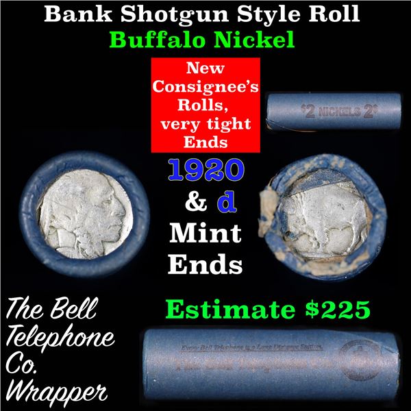 Buffalo Nickel Shotgun Roll in Old Bank Style 'Bell Telephone'  Wrapper 1920 & D Mint Ends