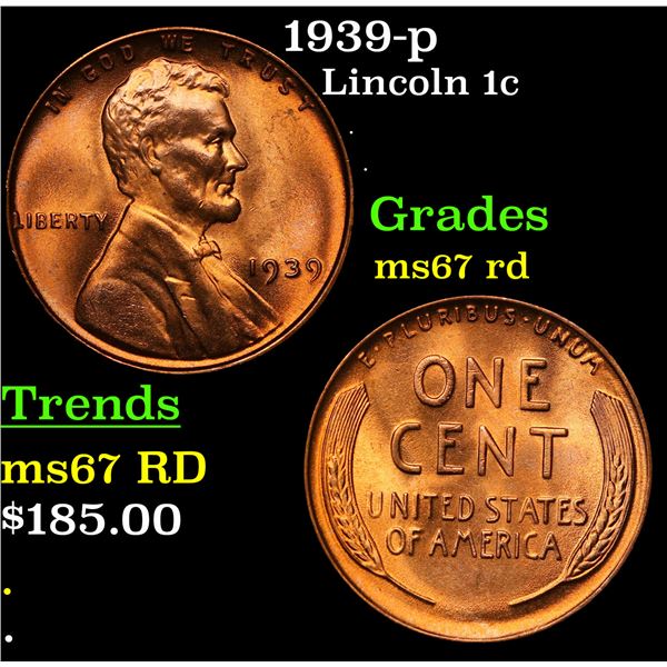 1939-p Lincoln Cent 1c Grades GEM++ Unc RD
