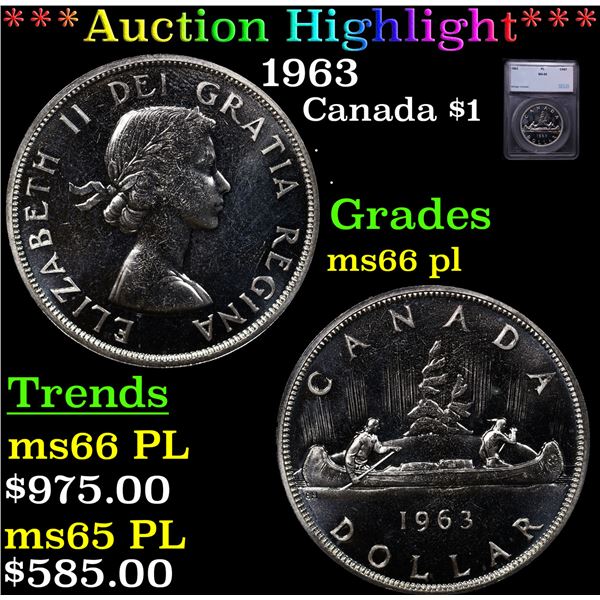 ***Auction Highlight*** 1963 Canada Dollar $1 Graded ms66 pl By SEGS (fc)
