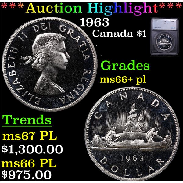 ***Auction Highlight*** 1963 Canada Dollar $1 Graded ms66+ pl By SEGS (fc)