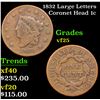 Image 1 : 1832 Large Letters Coronet Head Large Cent 1c Grades vf+