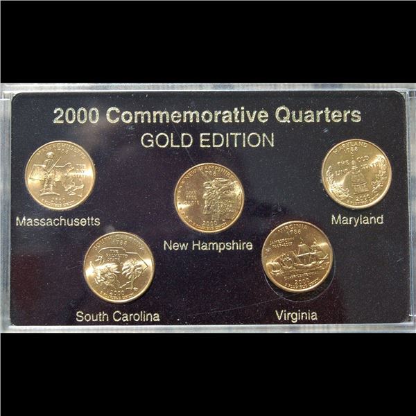 24k Gold Plated 2000-d United States Quarters Set - 5 pc