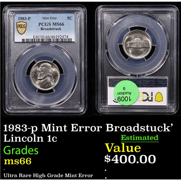 PCGS 1983-p Lincoln Cent Mint Error Broadstuck' 1c Graded ms66 By PCGS
