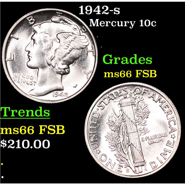 1942-s Mercury Dime 10c Grades GEM+ FSB