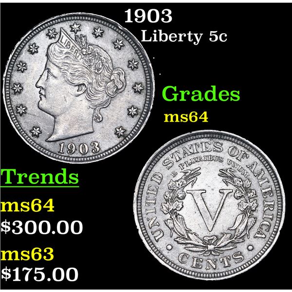 1903 Liberty Nickel 5c Grades Choice Unc