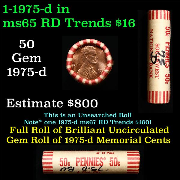 Shotgun Lincoln 1c roll, 1975-d 50 pcs Brandt Wrapper.