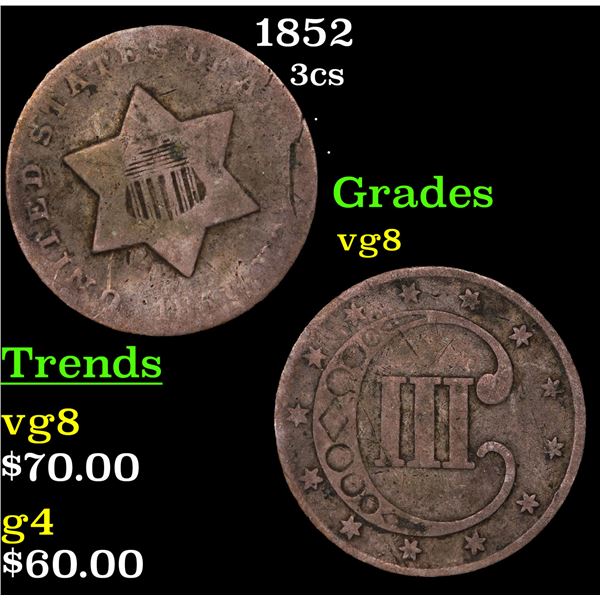 1852 Three Cent Silver 3cs Grades vg, very good